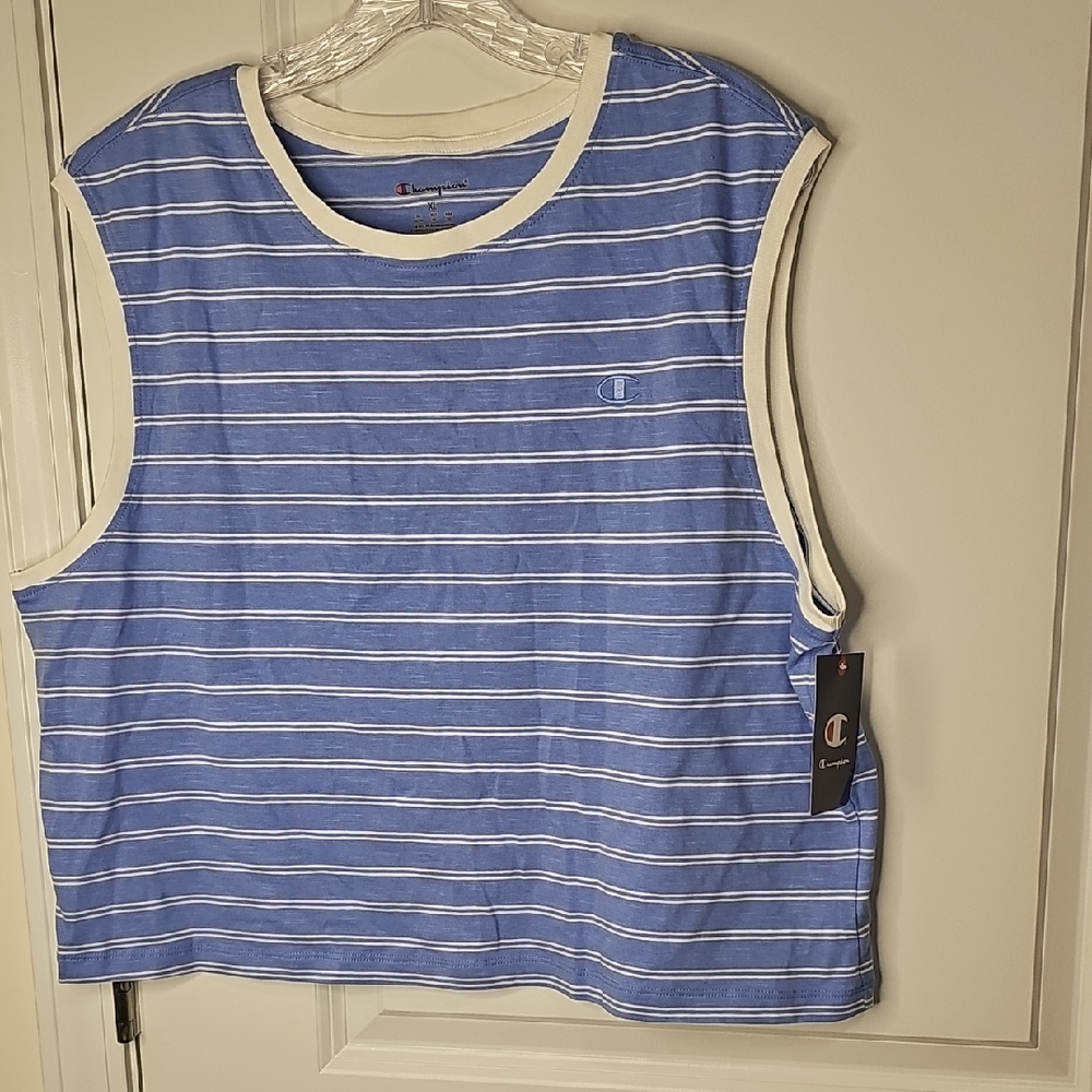 Champion Blue and White Striped Tank Top